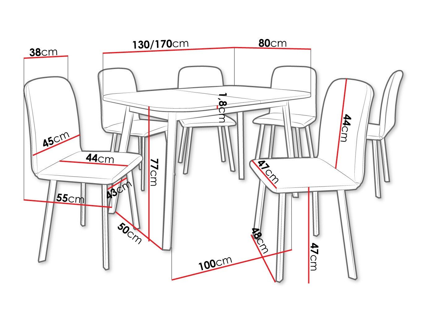 Salle à manger complète Edmond 117 (Blanc + Noir)