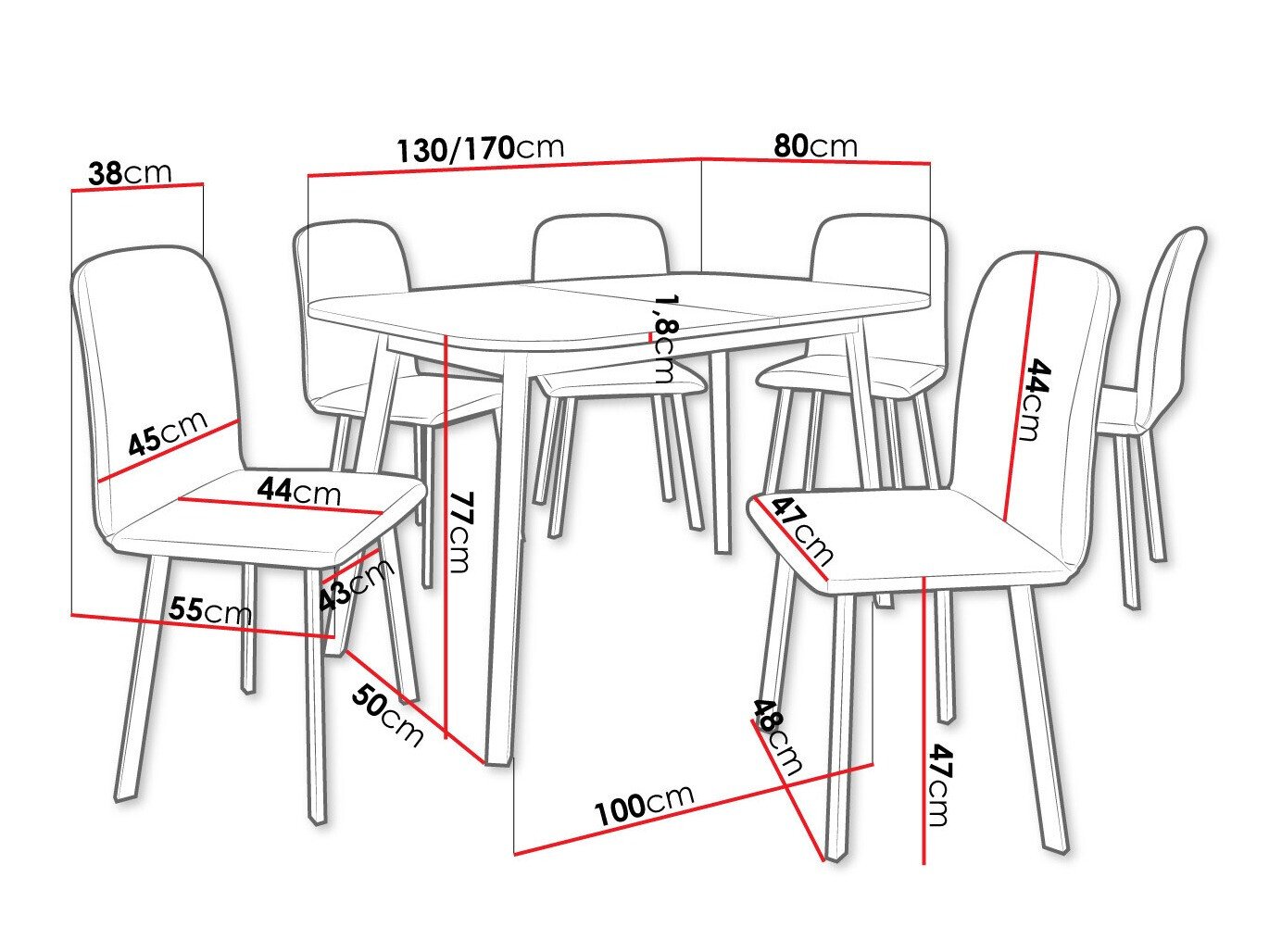 Salle à manger complète Edmond 117 (Blanc + Noir)