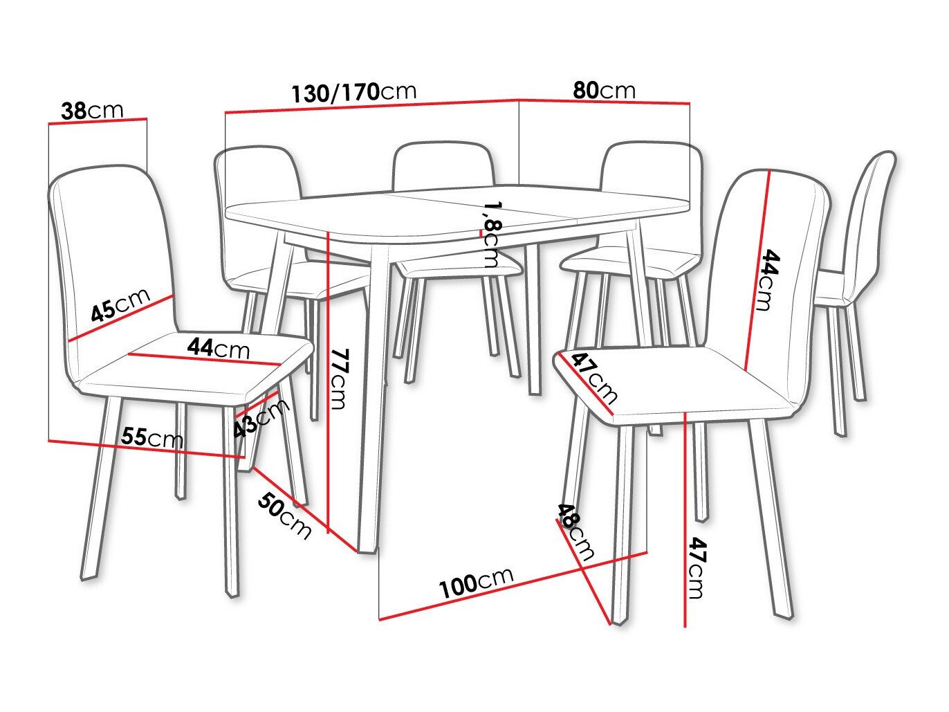 Salle à manger complète Edmond 117 (Blanc + Noir)