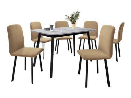 Salle à manger complète Edmond 117 (Marbre gris + Noir)