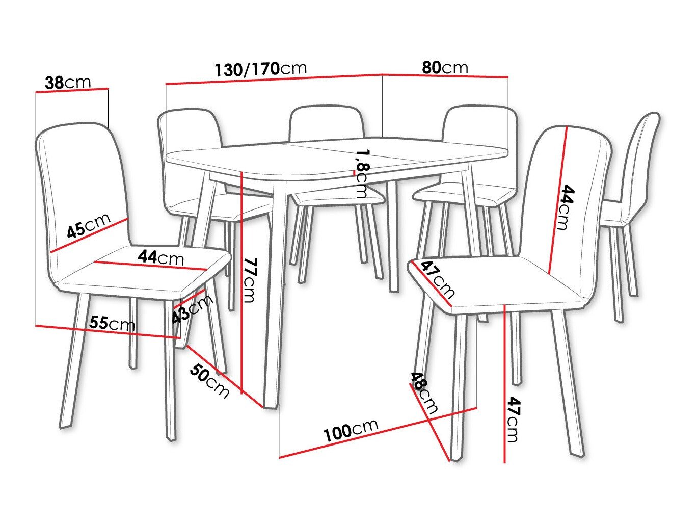 Salle à manger complète Edmond 117 (Marbre gris + Noir)