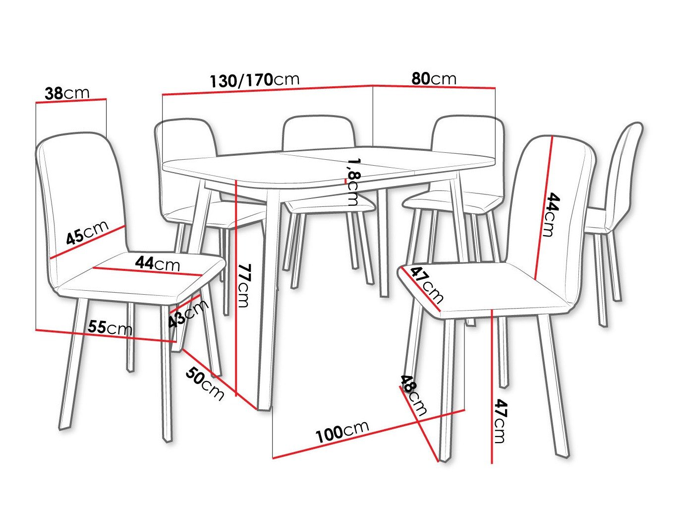 Salle à manger complète Edmond 117 (Marbre gris + Noir)