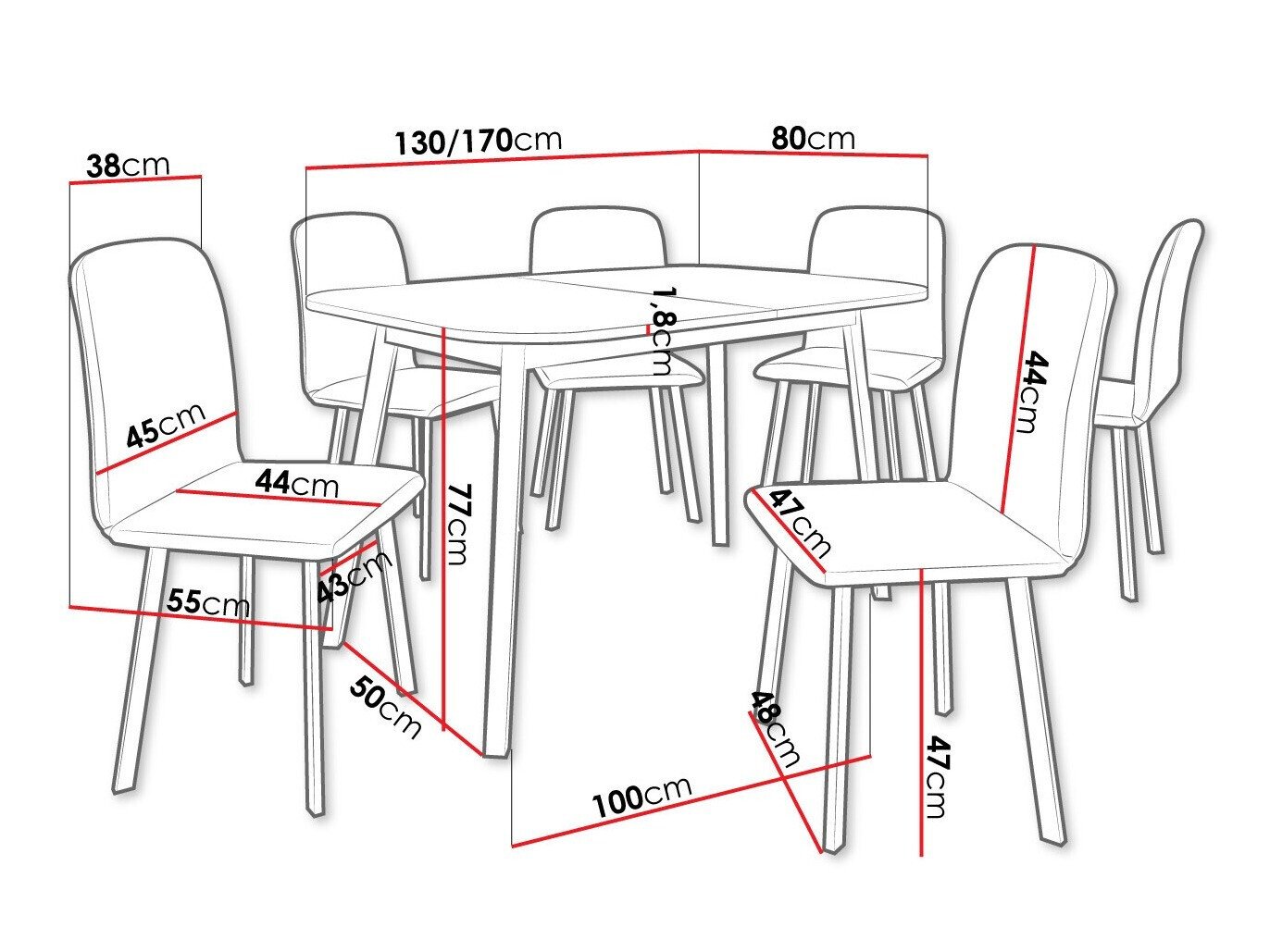 Salle à manger complète Edmond 117 (Marbre gris + Noir)