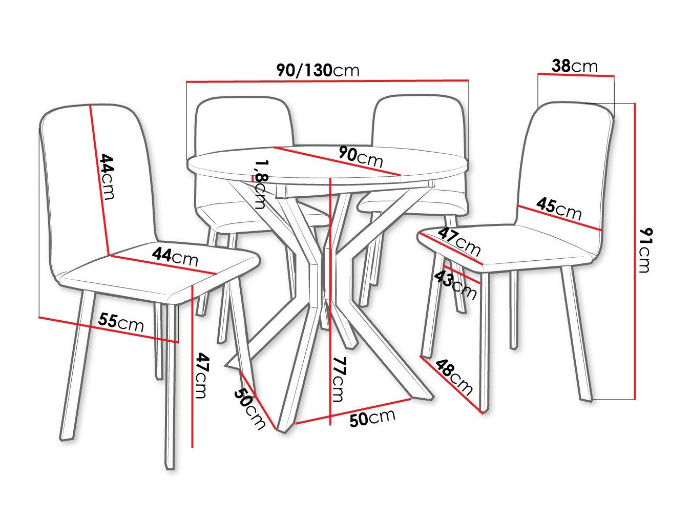 Salle à manger complète Edmond 118 (Blanc + Noir)