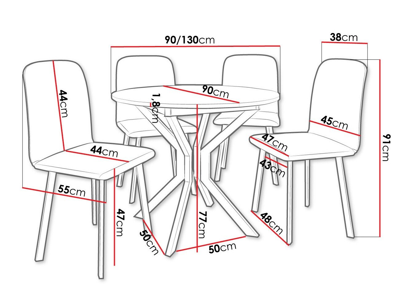 Salle à manger complète Edmond 118 (Blanc + Noir)