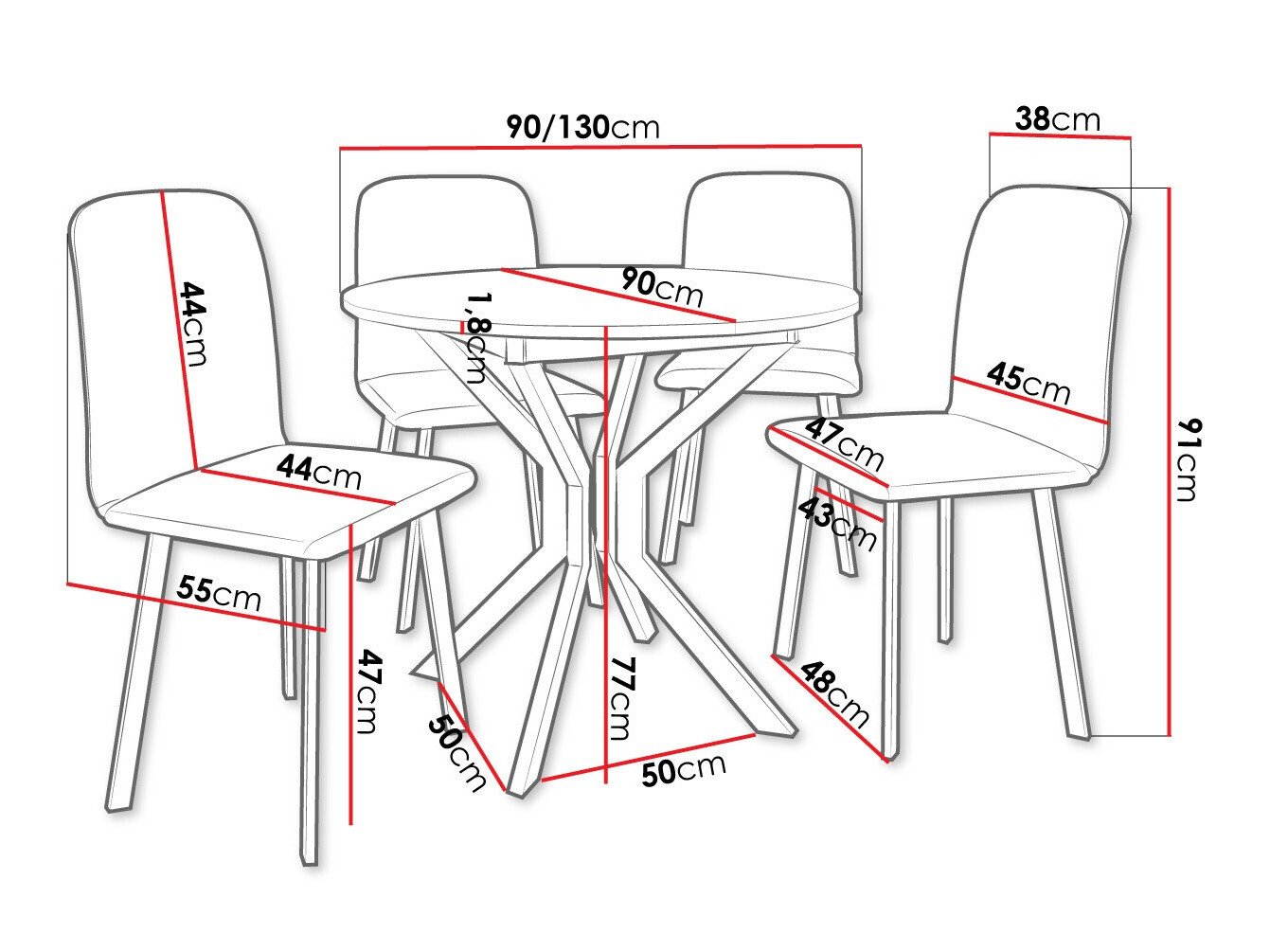 Salle à manger complète Edmond 118 (Blanc + Noir)