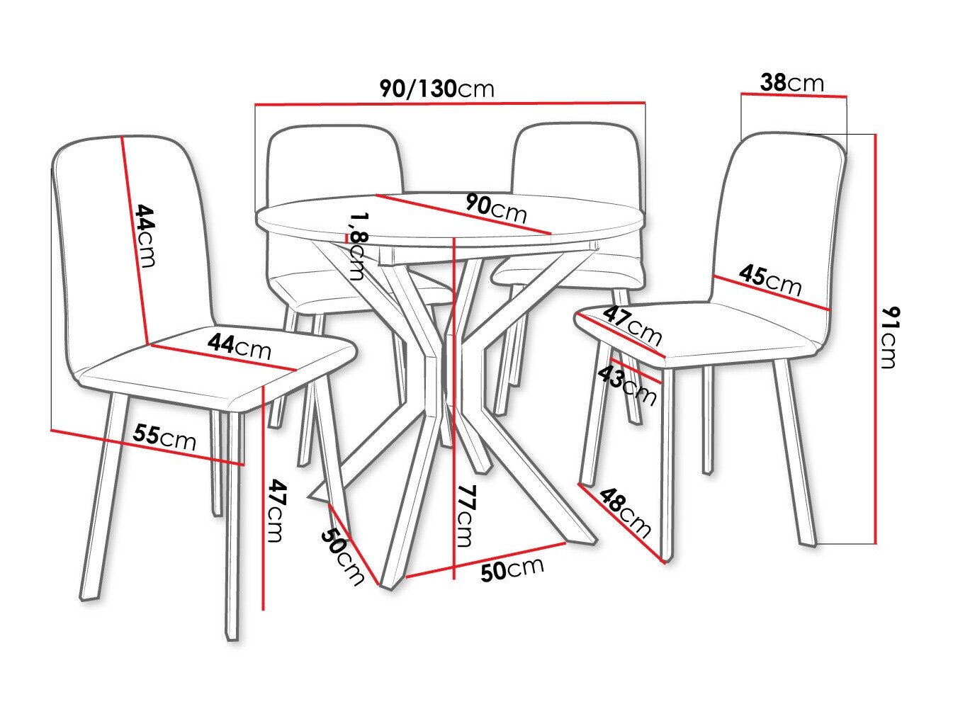 Salle à manger complète Edmond 118 (Blanc + Noir)