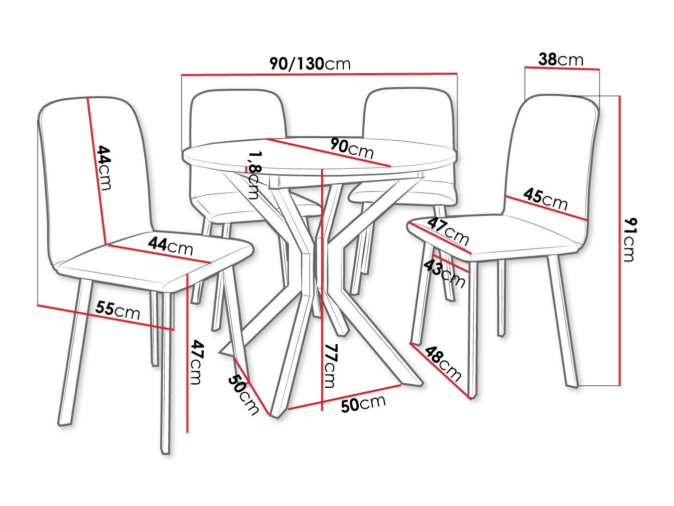 Salle à manger complète Edmond 118 (Marbre gris + Noir)