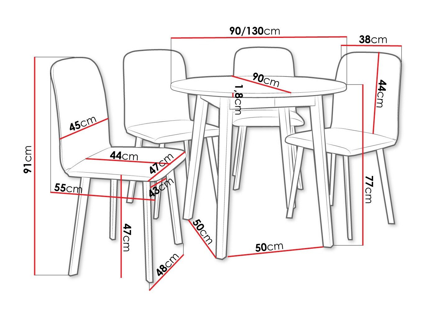 Salle à manger complète Edmond 119 (Blanc + Noir)
