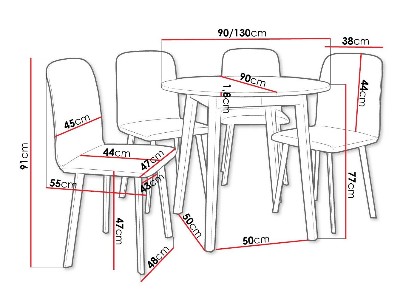Salle à manger complète Edmond 119 (Blanc + Noir)
