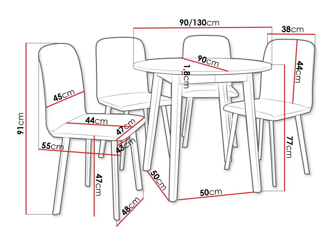 Salle à manger complète Edmond 119 (Blanc + Noir)