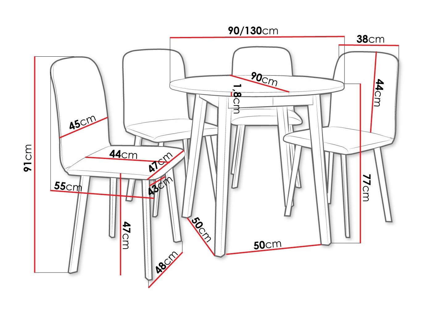 Salle à manger complète Edmond 119 (Marbre gris + Noir)