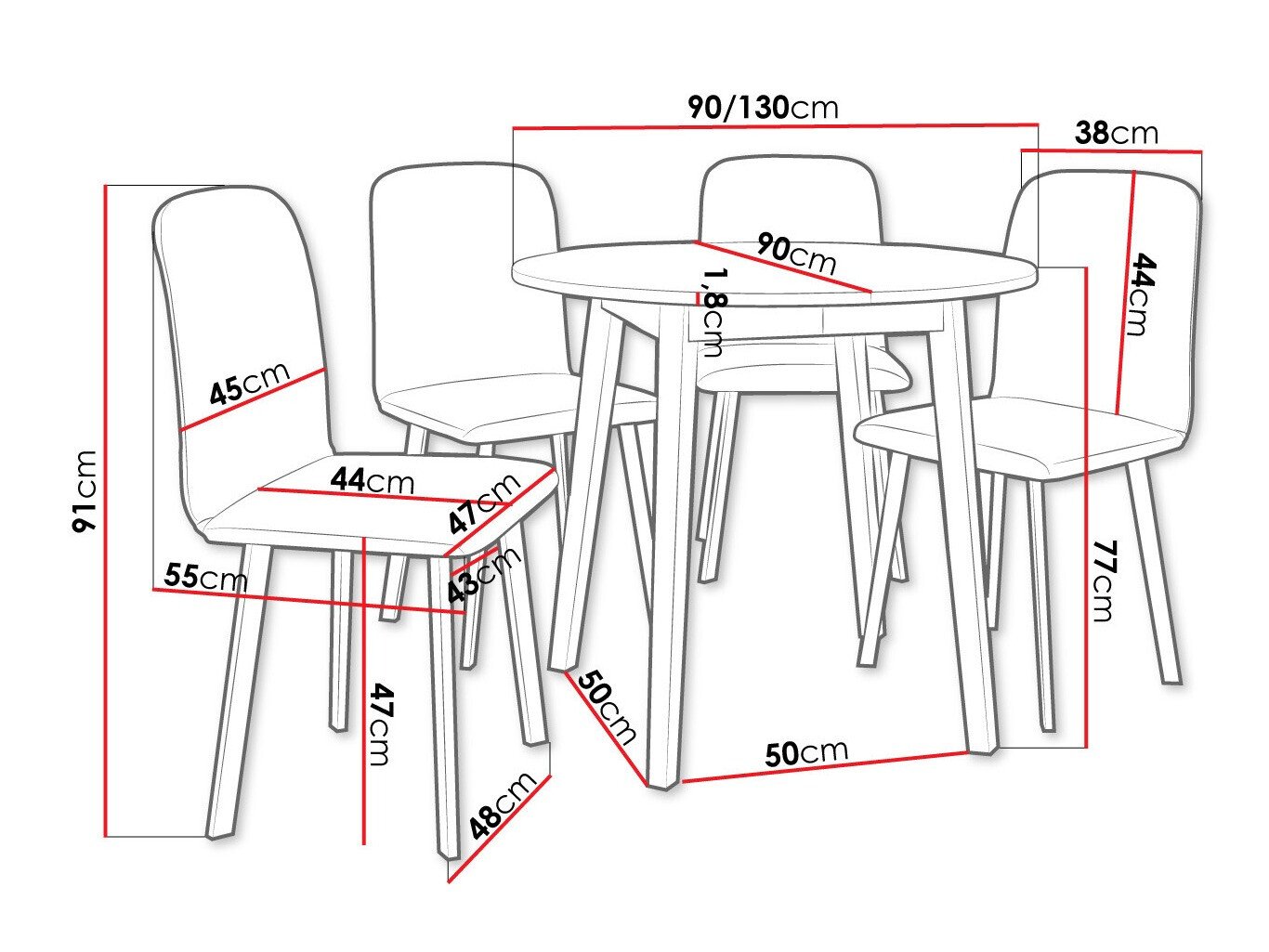 Salle à manger complète Edmond 119 (Marbre gris + Noir)
