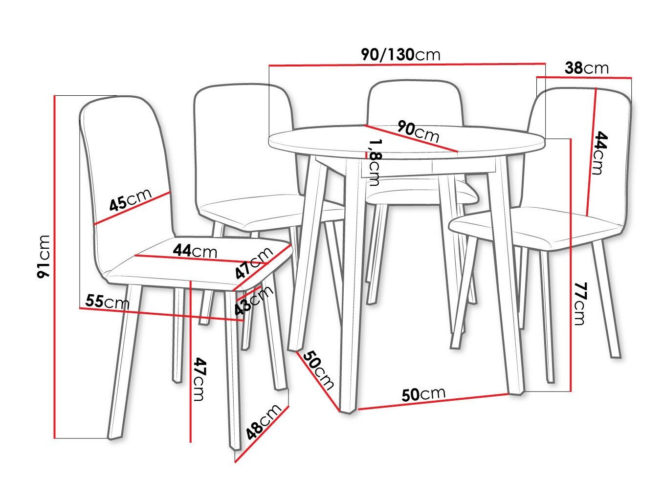 Salle à manger complète Edmond 119 (Marbre gris + Noir)