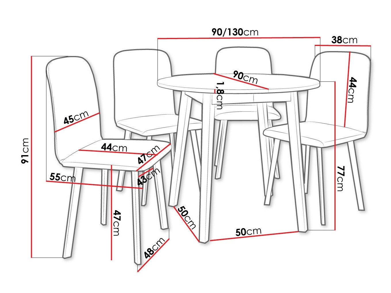 Salle à manger complète Edmond 119 (Marbre gris + Noir)