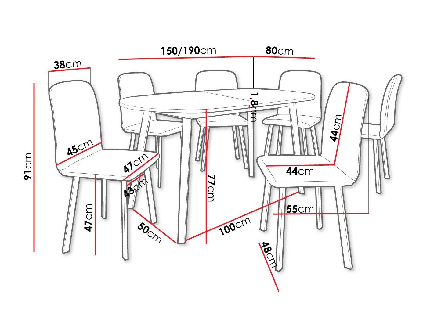 Salle à manger complète Edmond 121 (Blanc + Noir)