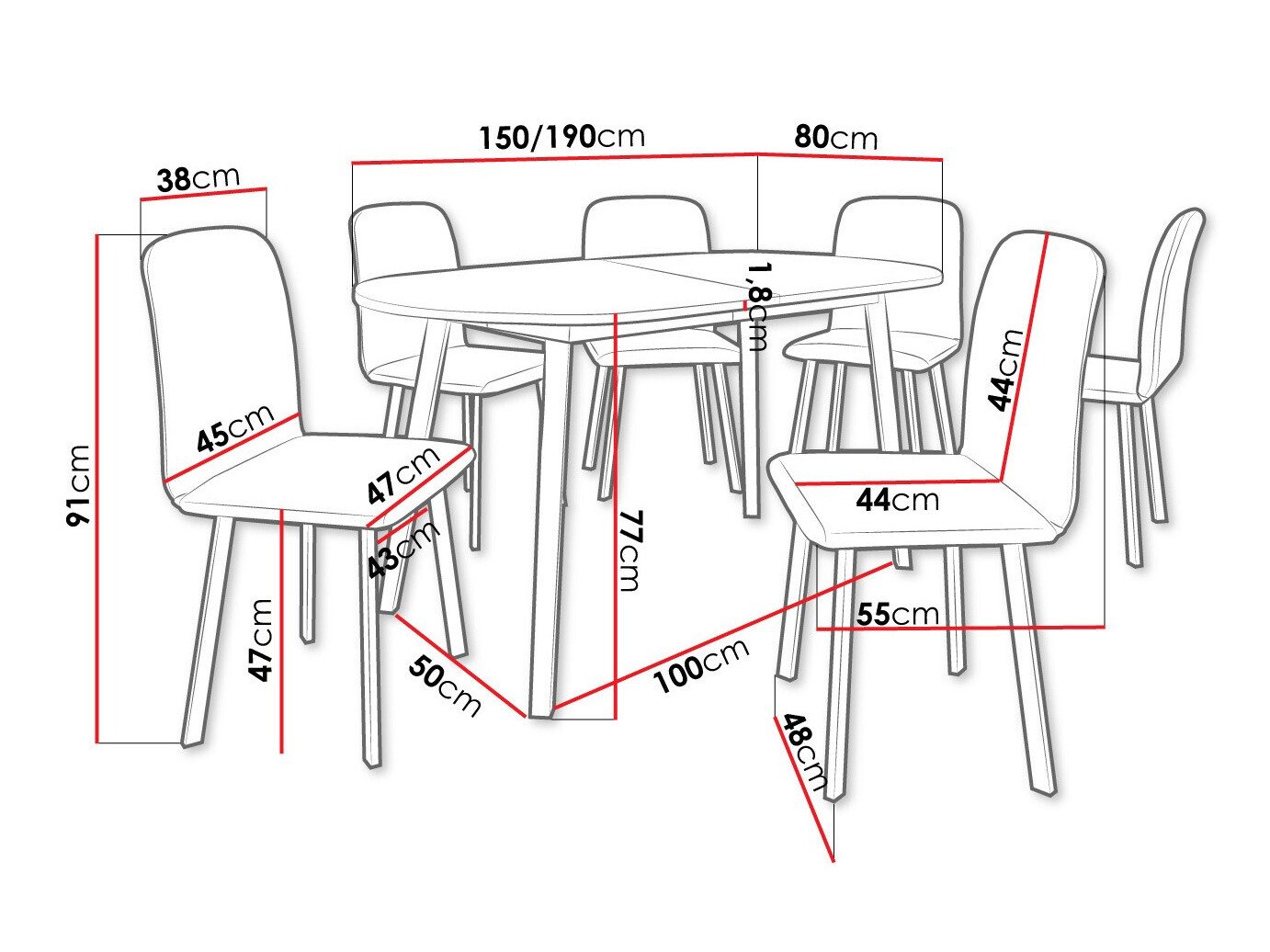 Salle à manger complète Edmond 121 (Blanc + Noir)