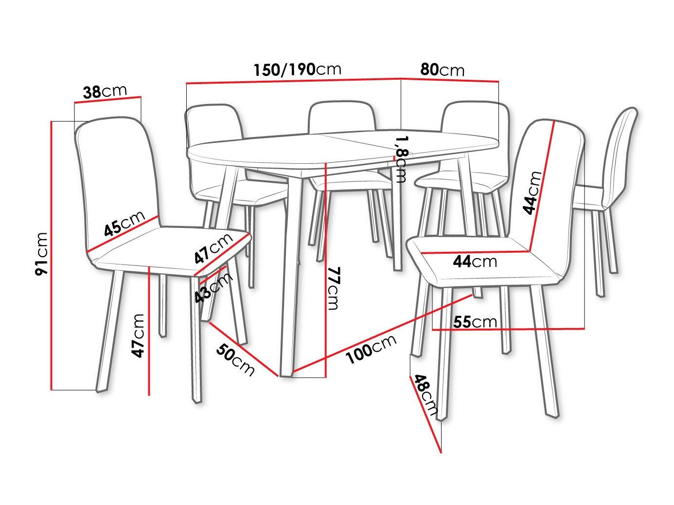 Salle à manger complète Edmond 121 (Marbre gris + Noir)