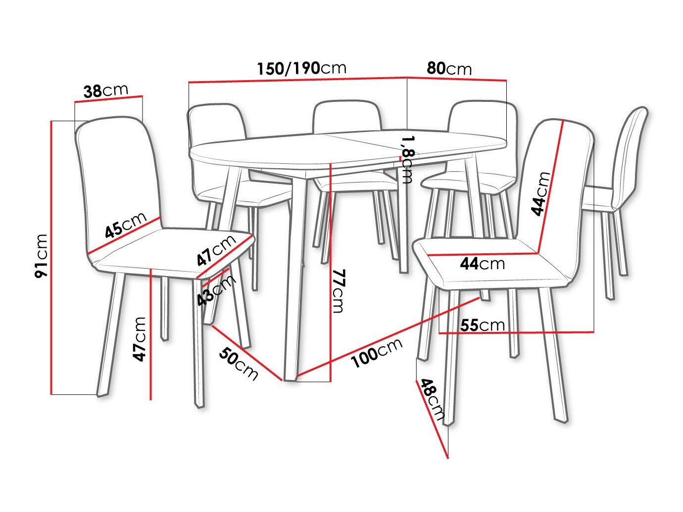 Salle à manger complète Edmond 121 (Marbre gris + Noir)