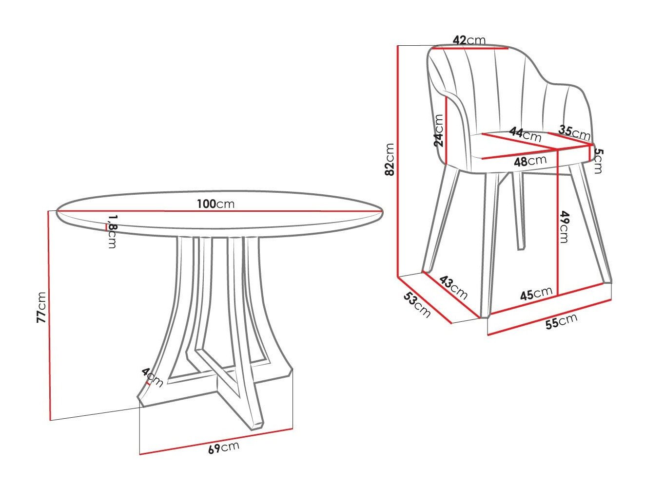 Salle à manger complète Racine 128 (Noir)