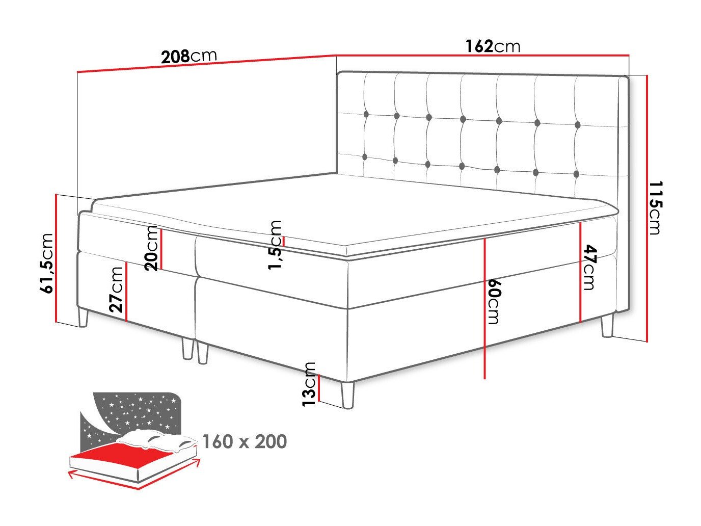 Lit boxspring Caseus (Magic Velvet 2215)