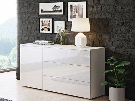 Commode Sarasota 128 (Blanc + Blanc brillant)