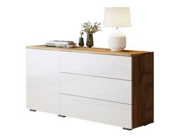 Commode Sarasota 128 (Chêne wotan + Blanc brillant)