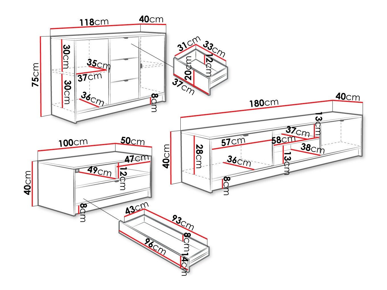 Ensemble de salon Comfivo Larmire 107 (Blanc)