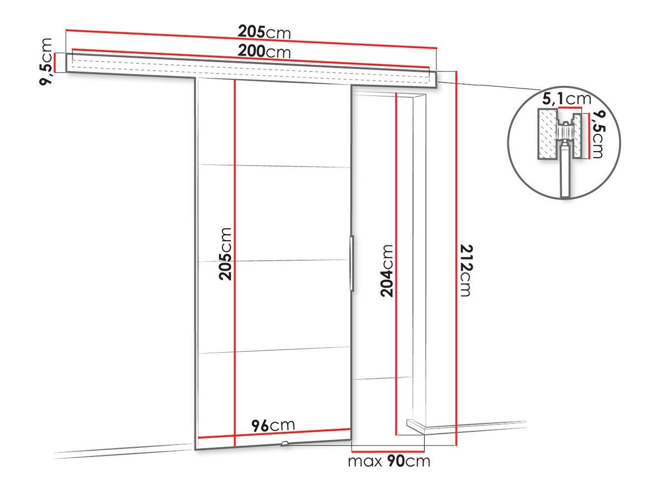 Porte coulissante Dover 145 (Anthracite)