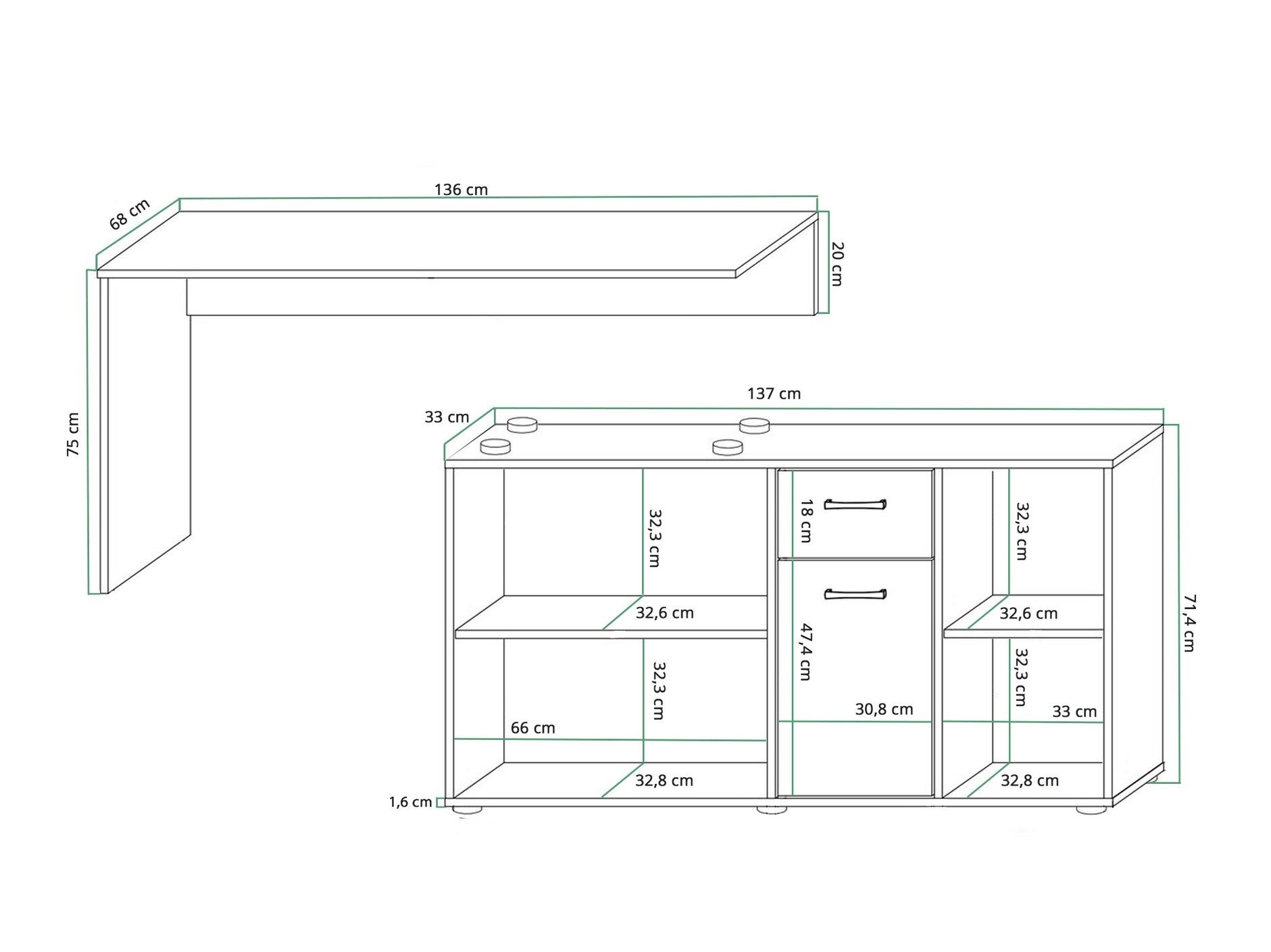 Bureau d'angle Gilroy 113 (Blanc + Blanc brillant)