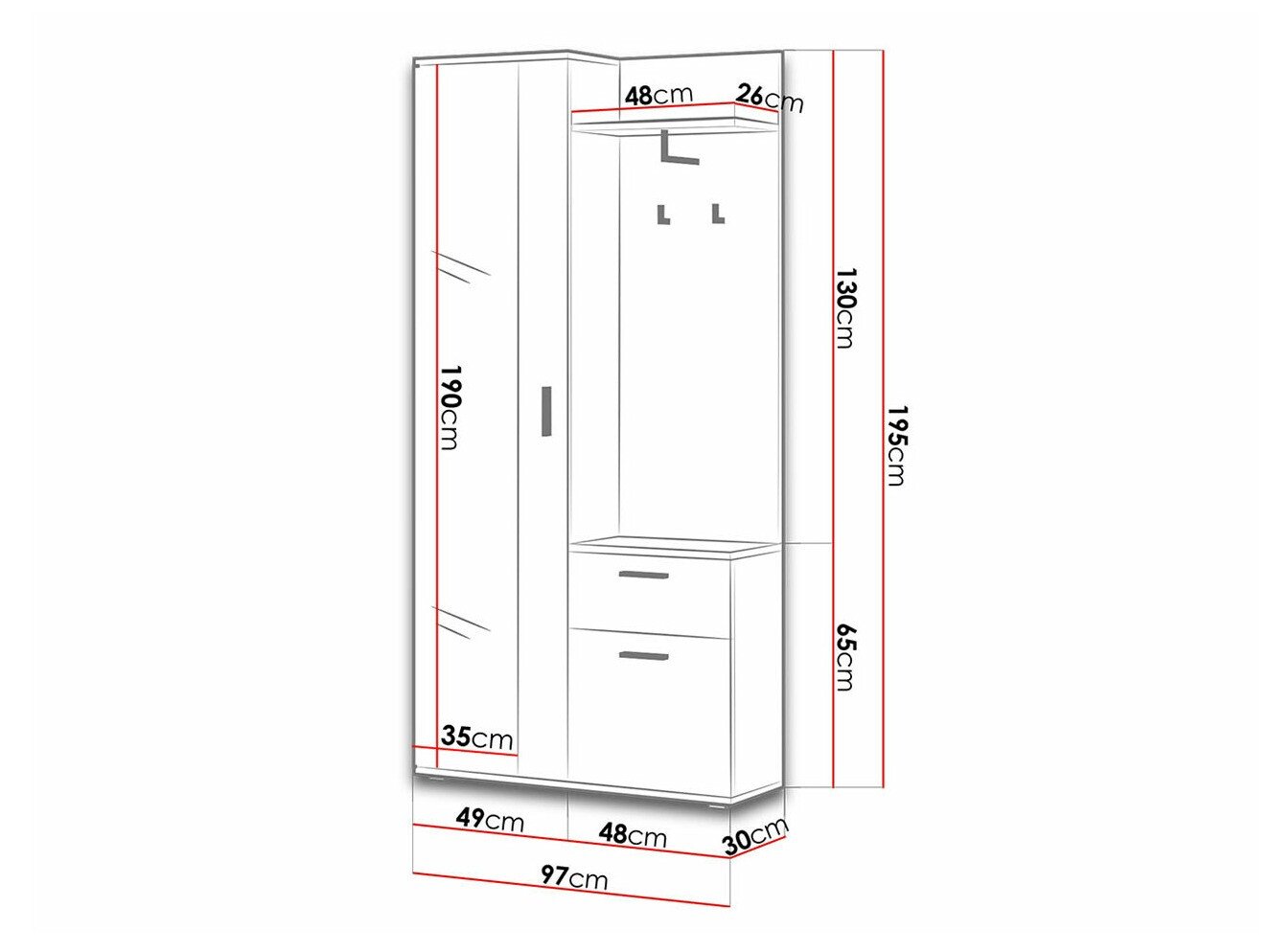 Meuble d'entrée Pavo (Chêne Artisan + Noir)