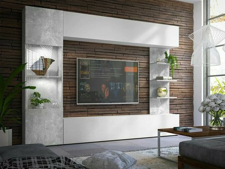 Ensemble de salon Comfivo 210 (Blanc + Béton)