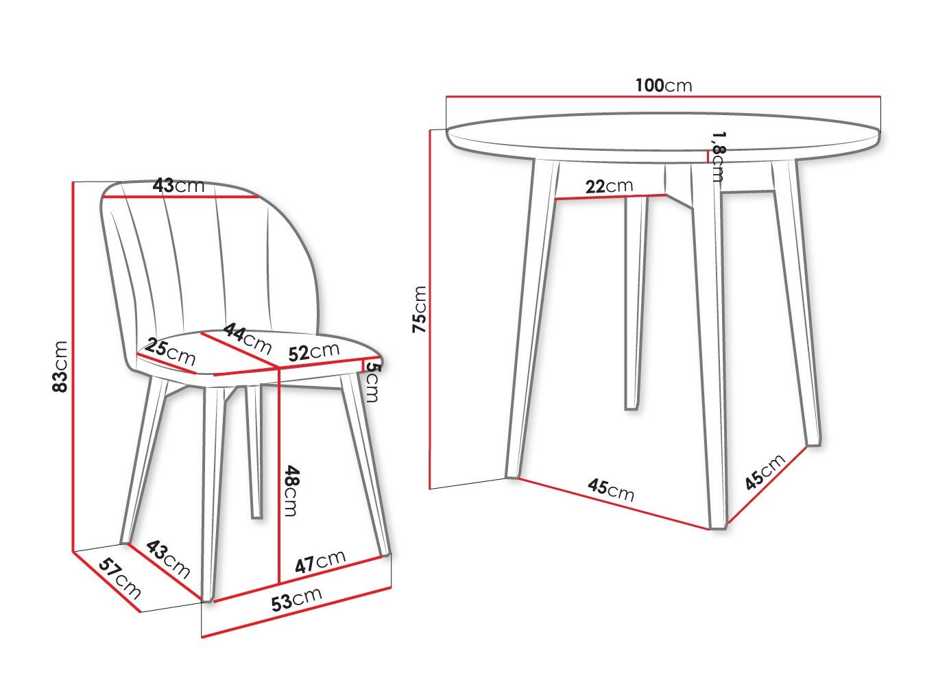Salle à manger complète Racine 127 (Noir + Magic Velvet 2216)