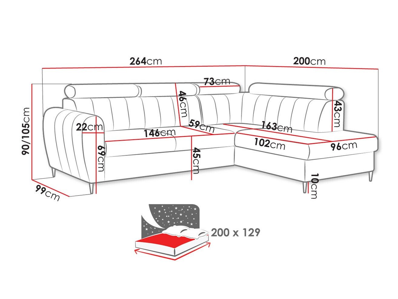 Canapé d'angle Temple 125 (Paros 2)