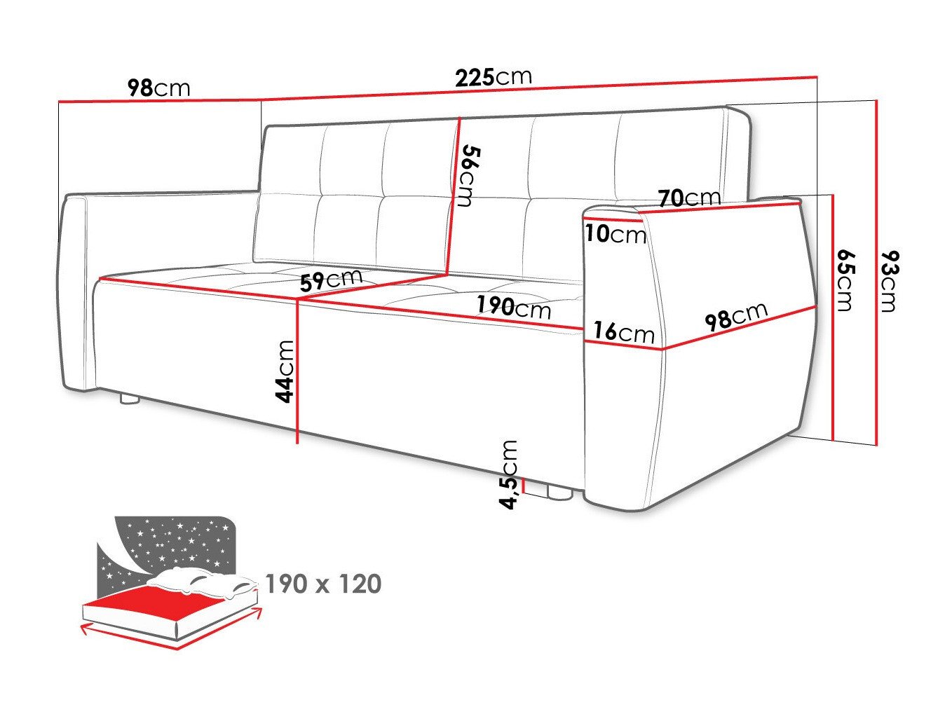 Canapé convertible Edinburg 107 (Poso 100 + Paros 01)