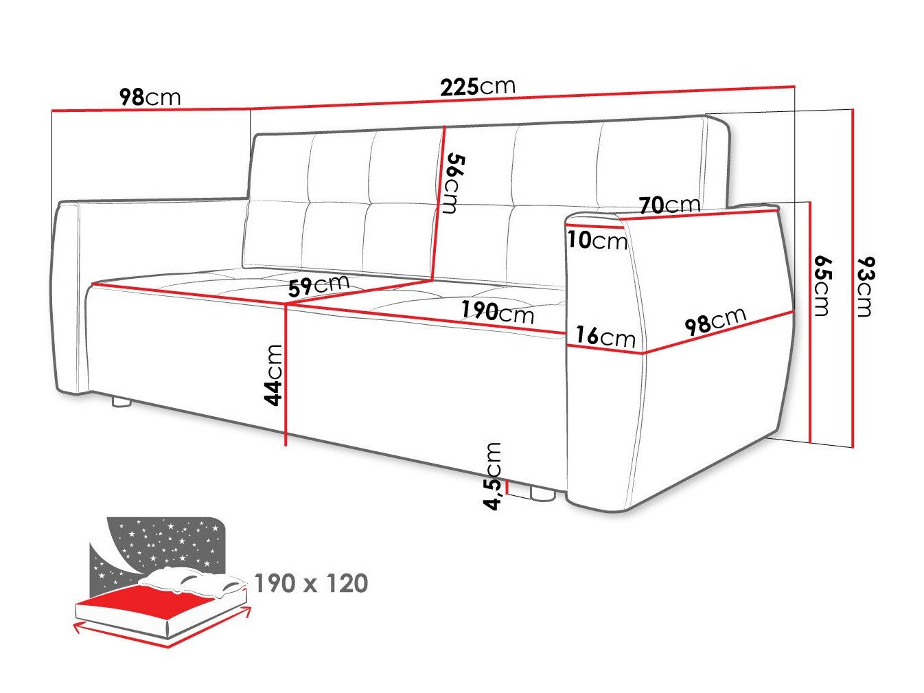 Canapé convertible Edinburg 107 (Poso 55 + Paros 05)