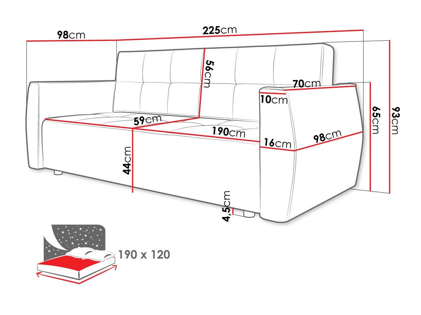 Canapé convertible Edinburg 107 (Poso 01 + Kronos 01)