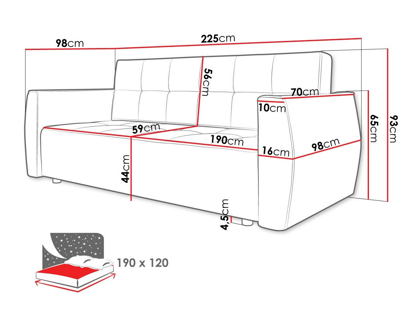 Canapé convertible Edinburg 107 (Poso 05 + Kronos 05)