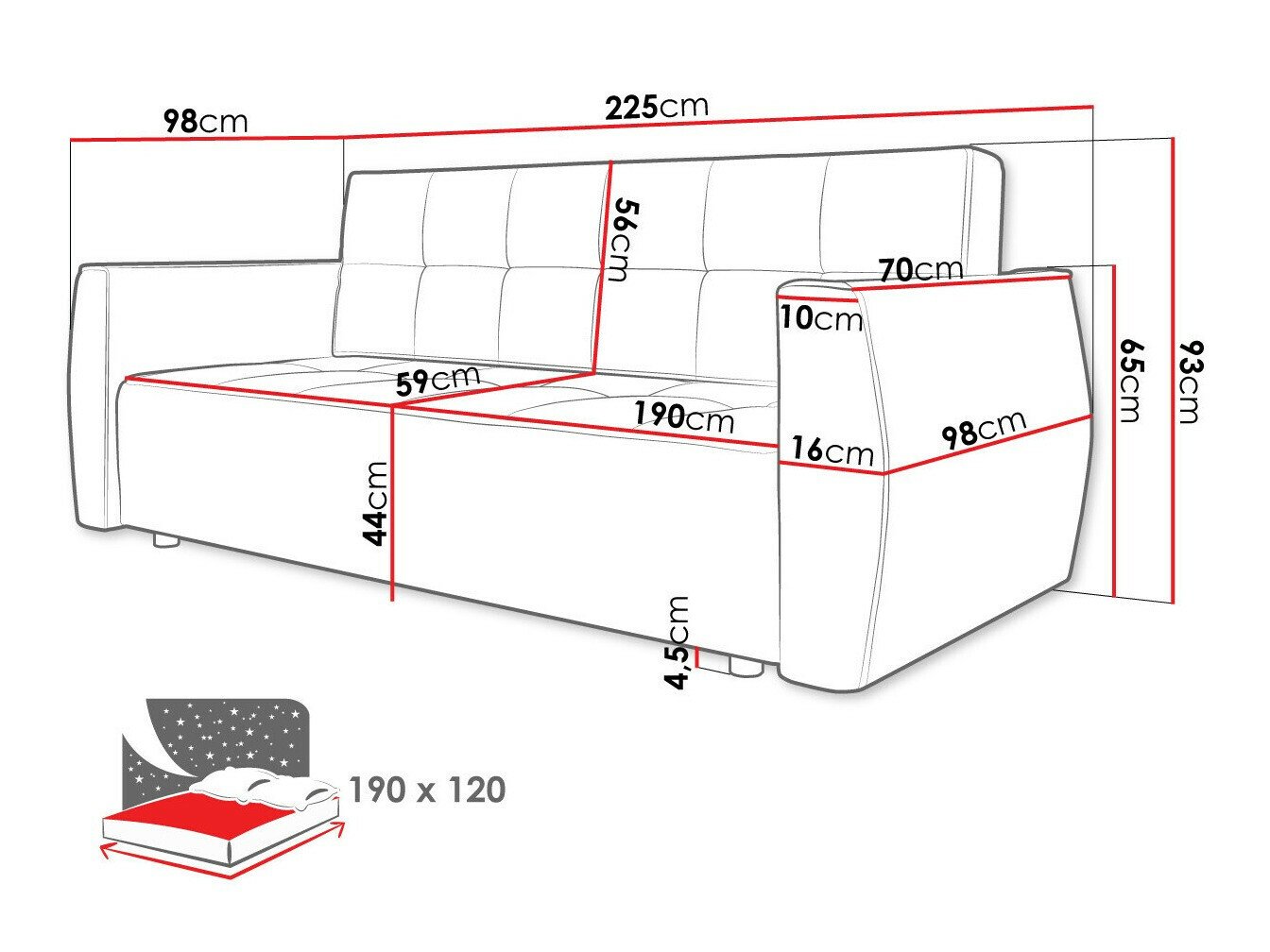 Canapé convertible Edinburg 107 (Poso 14 + Kronos 14)