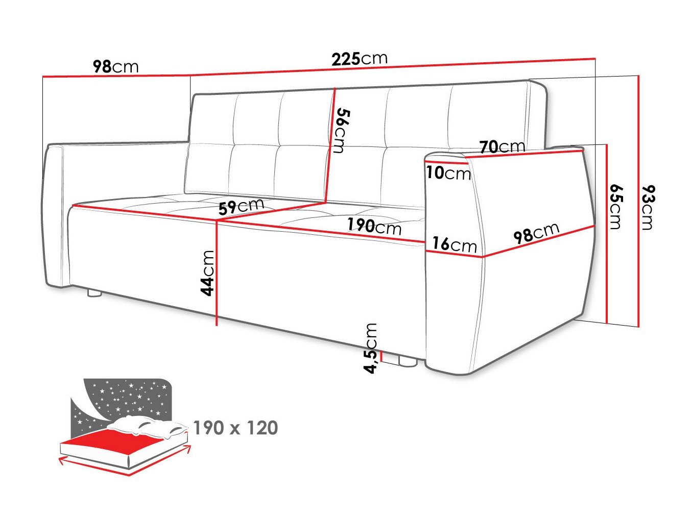 Canapé convertible Edinburg 107 (Poso 22 + Kronos 22)