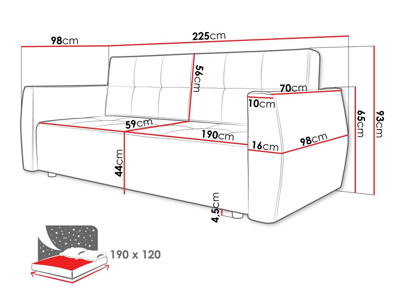 Canapé convertible Edinburg 107 (Poso 39 + Kronos 39)