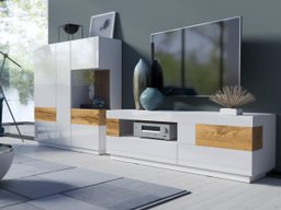 Ensemble de salon Livlore 110 (Blanc + Blanc brillant + Chêne wotan)