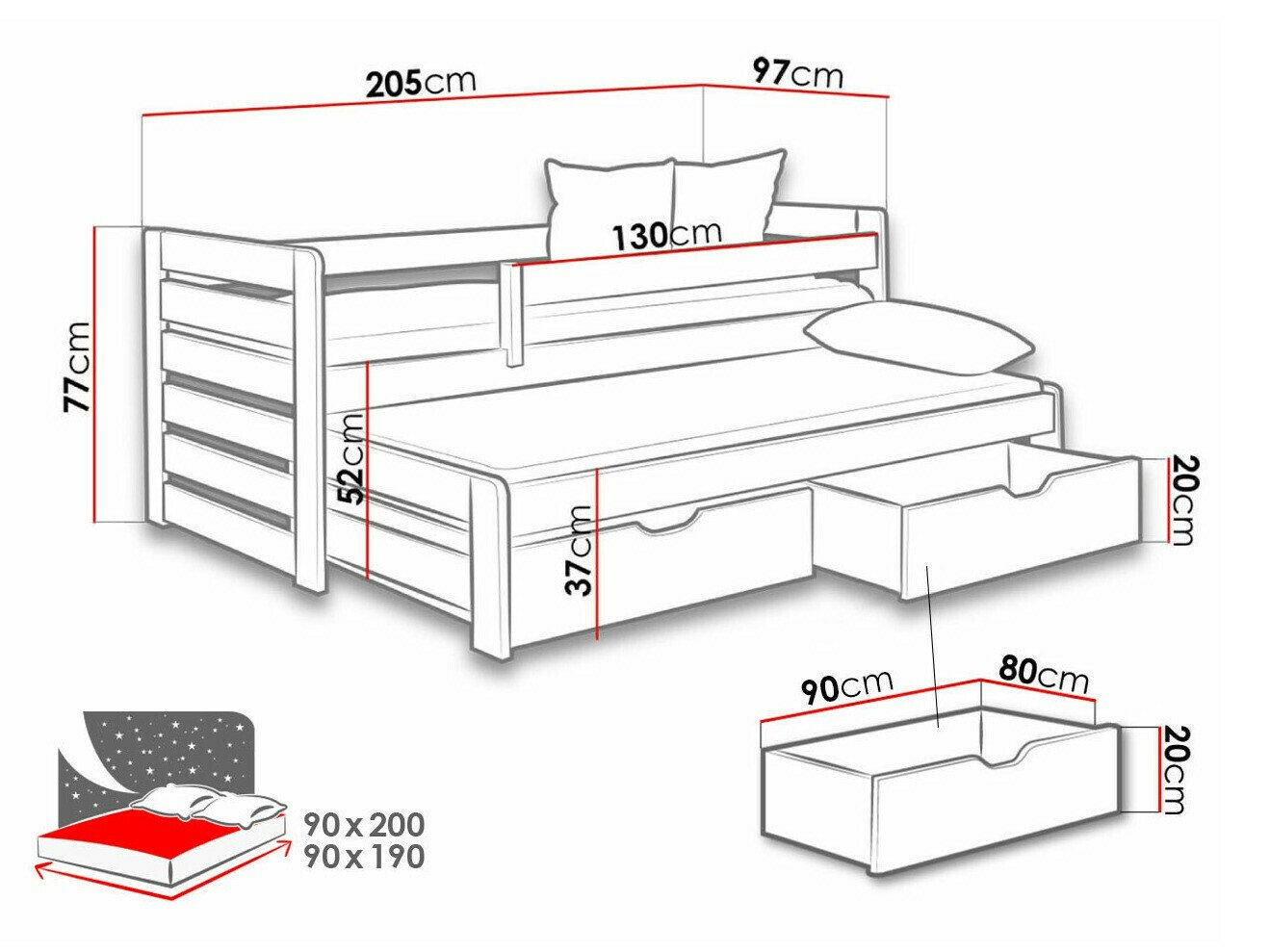 Lit Henderson 128 (Gris + Graphite)