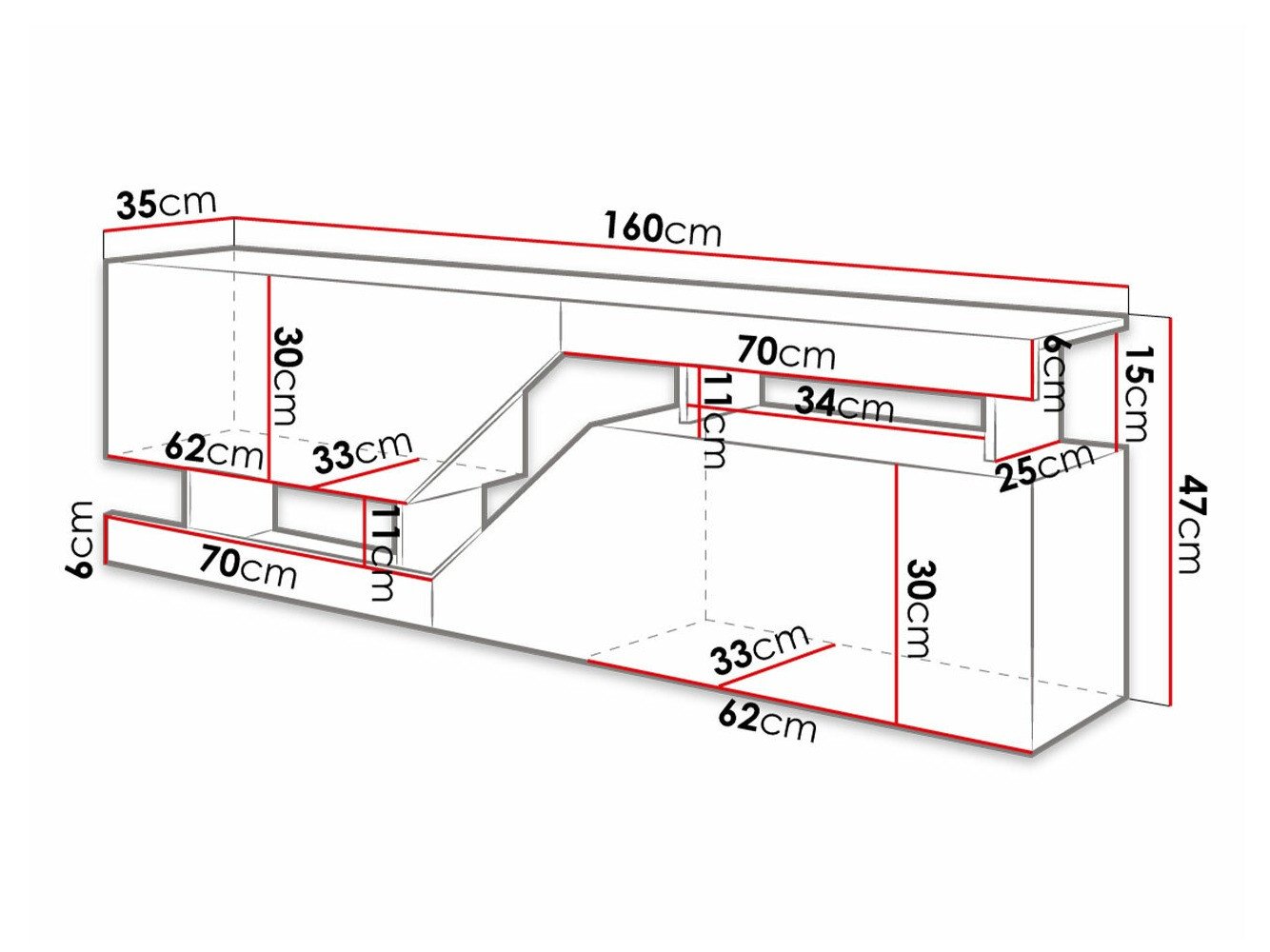 Meuble TV Comfivo Daldune 100 (Blanc + Chêne wotan)