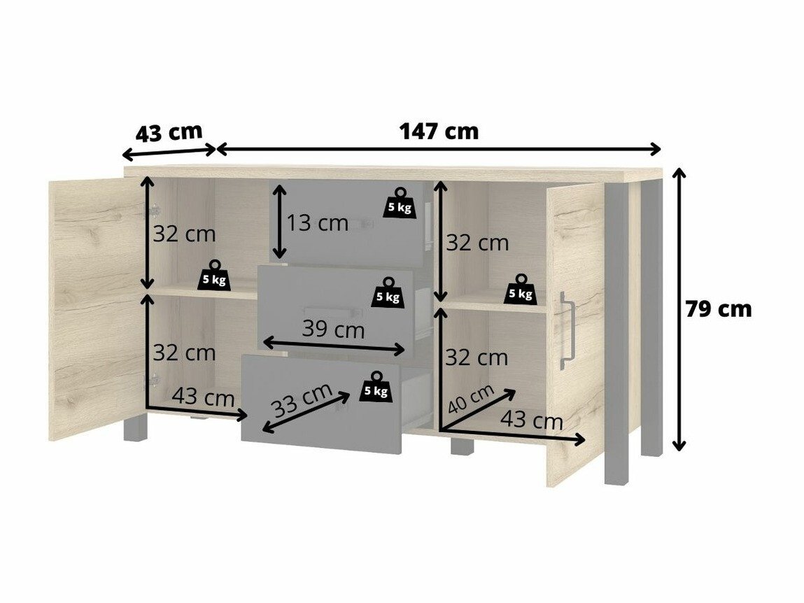 Commode Tornua 103 (Épicéa foncé + Noir mat)