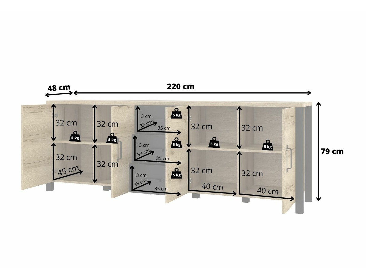 Commode Tornua 109 (Épicéa foncé + Noir mat)