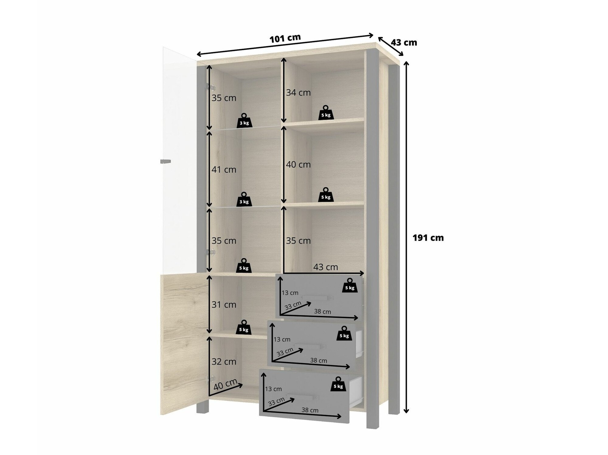 Étagère Tornua 102 (Épicéa foncé + Noir mat)