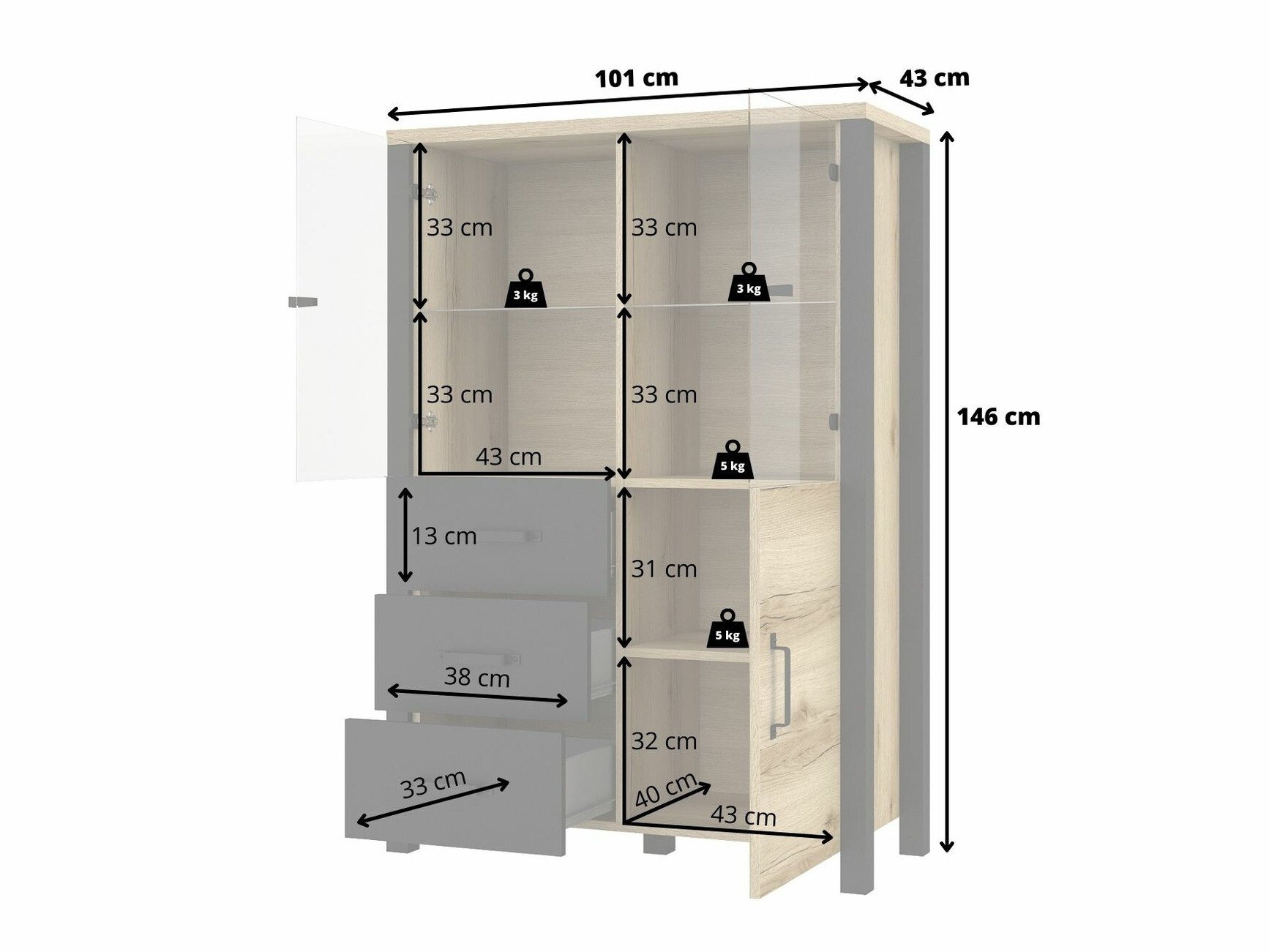 Étagère Tornua 105 (Épicéa foncé + Noir mat)