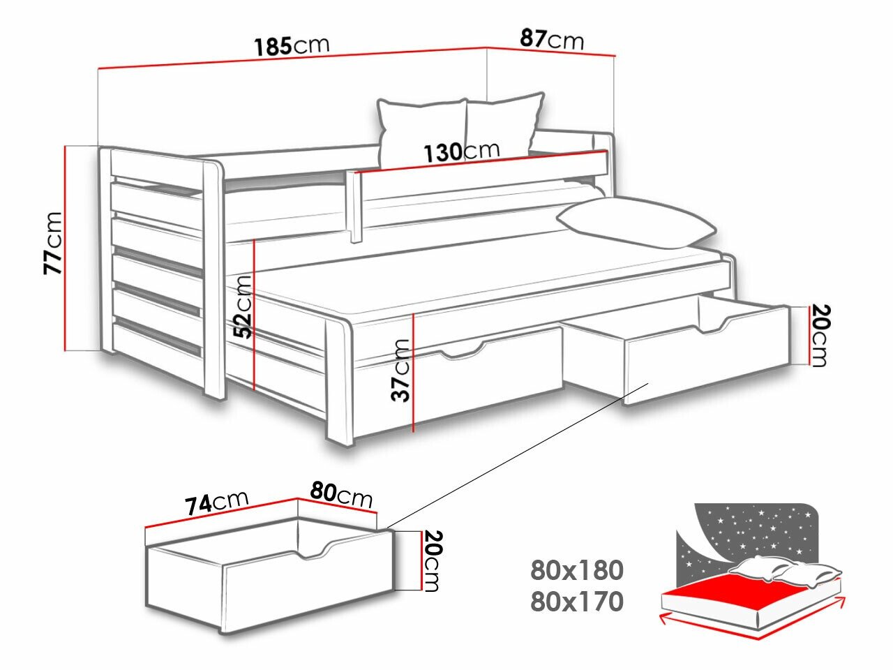 Lit Henderson 127 (Blanc + Gris)