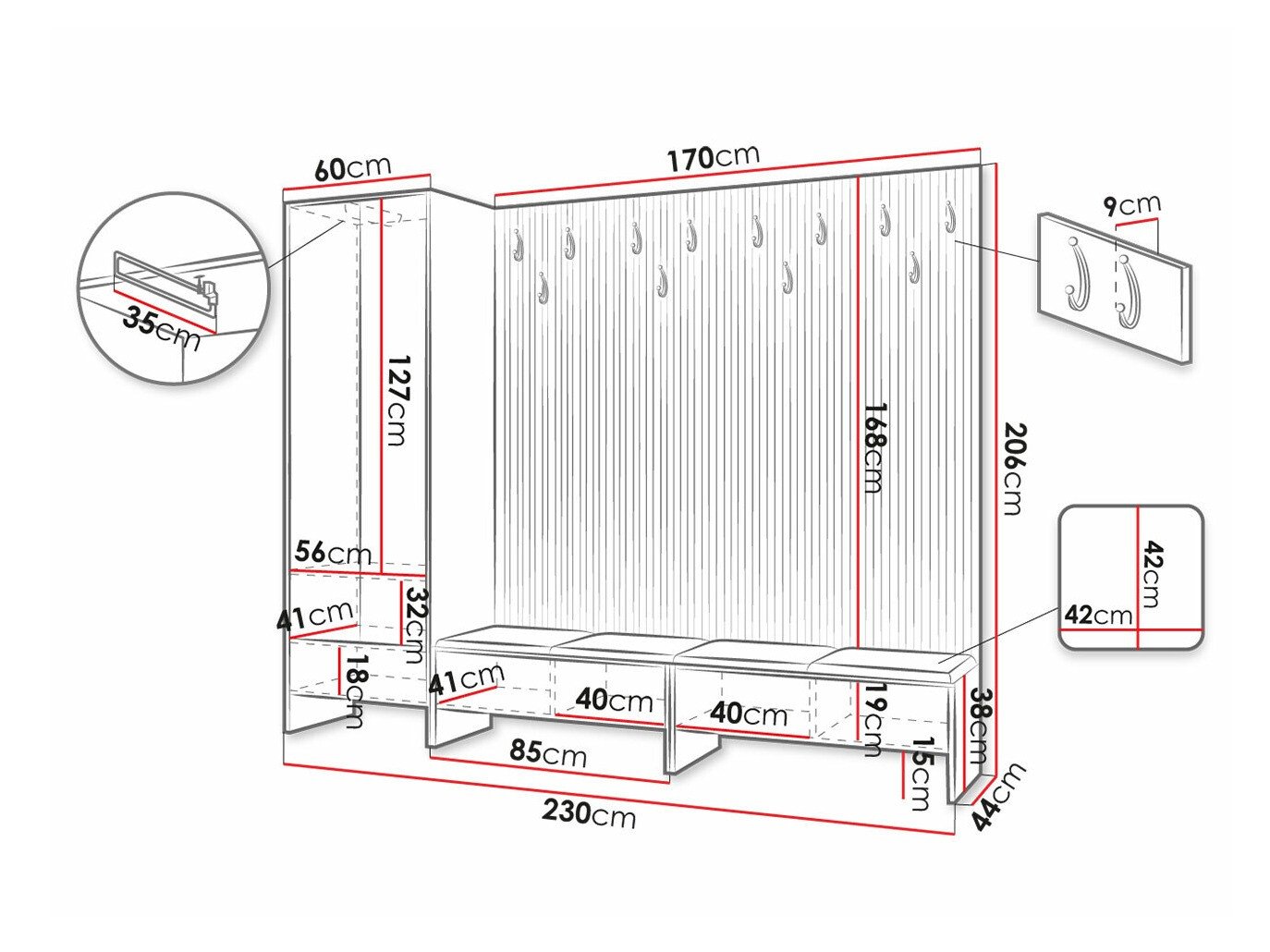 Meuble d'entrée Donio VI (Chêne Artisan + Manila 02)